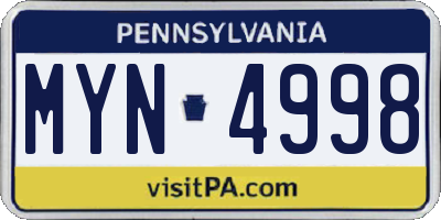 PA license plate MYN4998