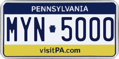 PA license plate MYN5000