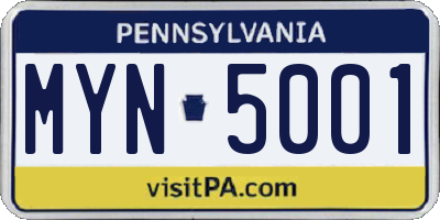 PA license plate MYN5001