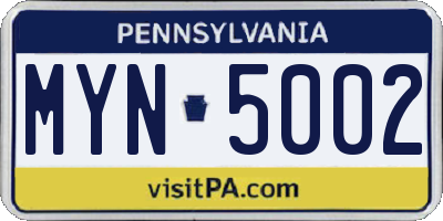 PA license plate MYN5002