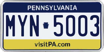 PA license plate MYN5003