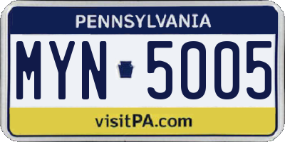 PA license plate MYN5005