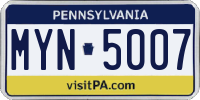 PA license plate MYN5007