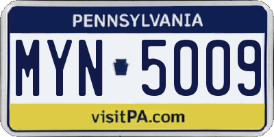 PA license plate MYN5009