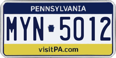 PA license plate MYN5012