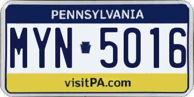 PA license plate MYN5016