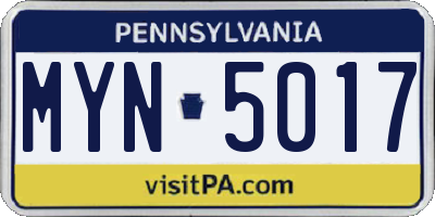 PA license plate MYN5017