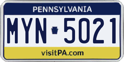 PA license plate MYN5021