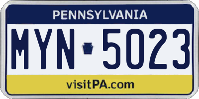 PA license plate MYN5023