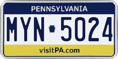 PA license plate MYN5024