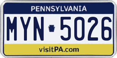 PA license plate MYN5026