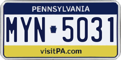 PA license plate MYN5031