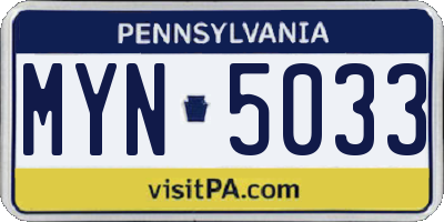 PA license plate MYN5033
