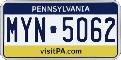 PA license plate MYN5062