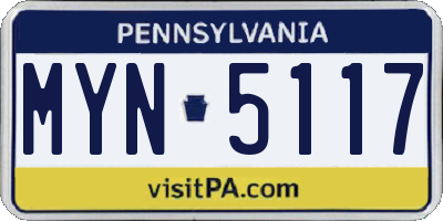 PA license plate MYN5117
