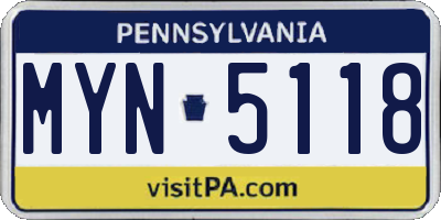 PA license plate MYN5118