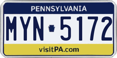 PA license plate MYN5172