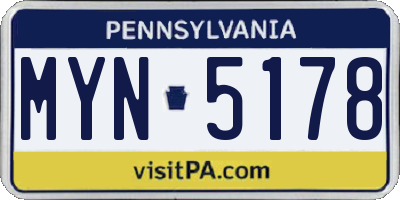 PA license plate MYN5178