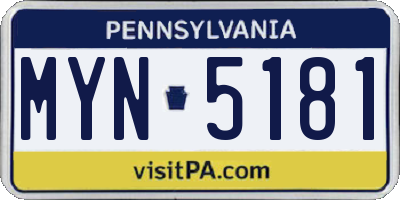PA license plate MYN5181
