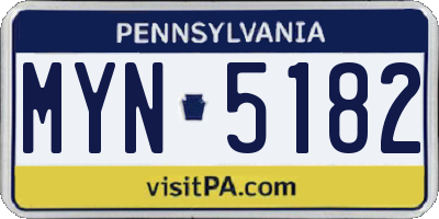 PA license plate MYN5182