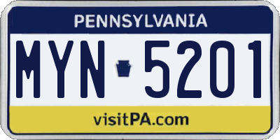 PA license plate MYN5201