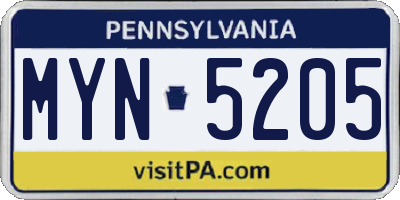 PA license plate MYN5205