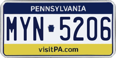 PA license plate MYN5206