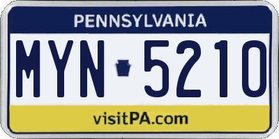 PA license plate MYN5210