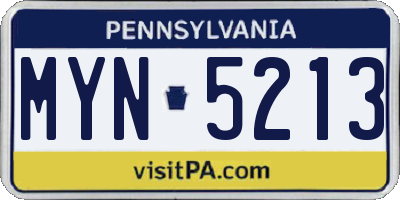 PA license plate MYN5213