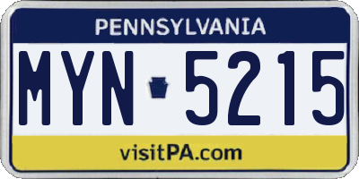 PA license plate MYN5215