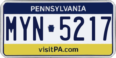 PA license plate MYN5217