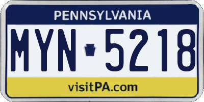PA license plate MYN5218