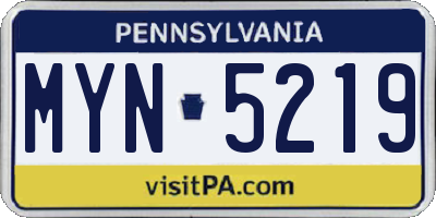 PA license plate MYN5219