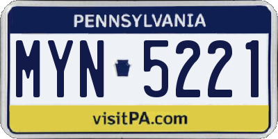 PA license plate MYN5221