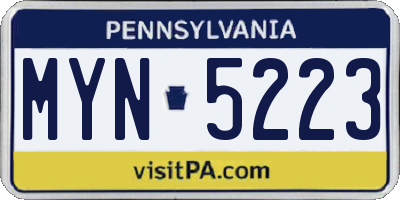 PA license plate MYN5223