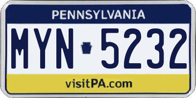 PA license plate MYN5232