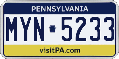 PA license plate MYN5233