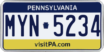 PA license plate MYN5234