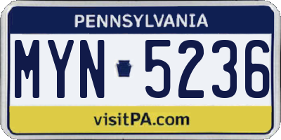 PA license plate MYN5236