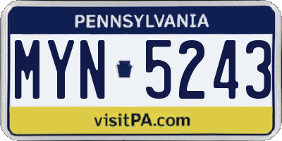 PA license plate MYN5243