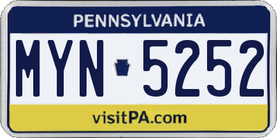 PA license plate MYN5252