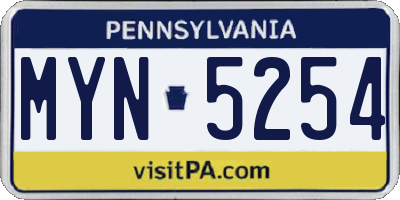 PA license plate MYN5254