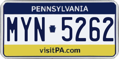 PA license plate MYN5262