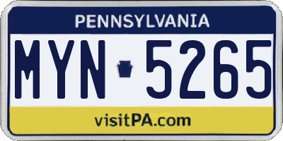 PA license plate MYN5265