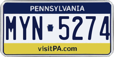 PA license plate MYN5274
