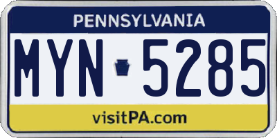 PA license plate MYN5285