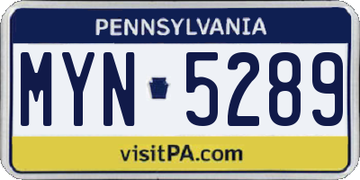 PA license plate MYN5289