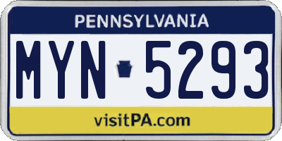 PA license plate MYN5293