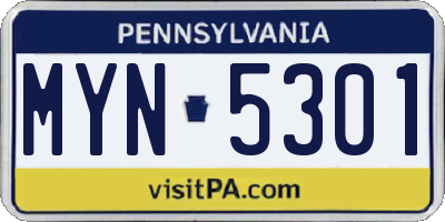 PA license plate MYN5301