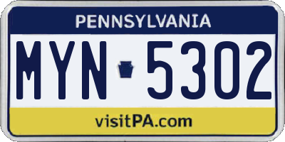 PA license plate MYN5302